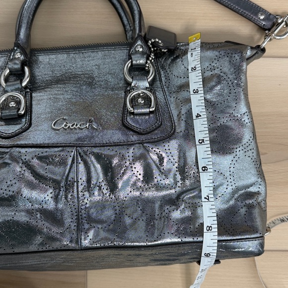 Coach Ashley Preforated Leather Hand Bag Satchel Metallic Silver / Silver - Picture 11 of 13